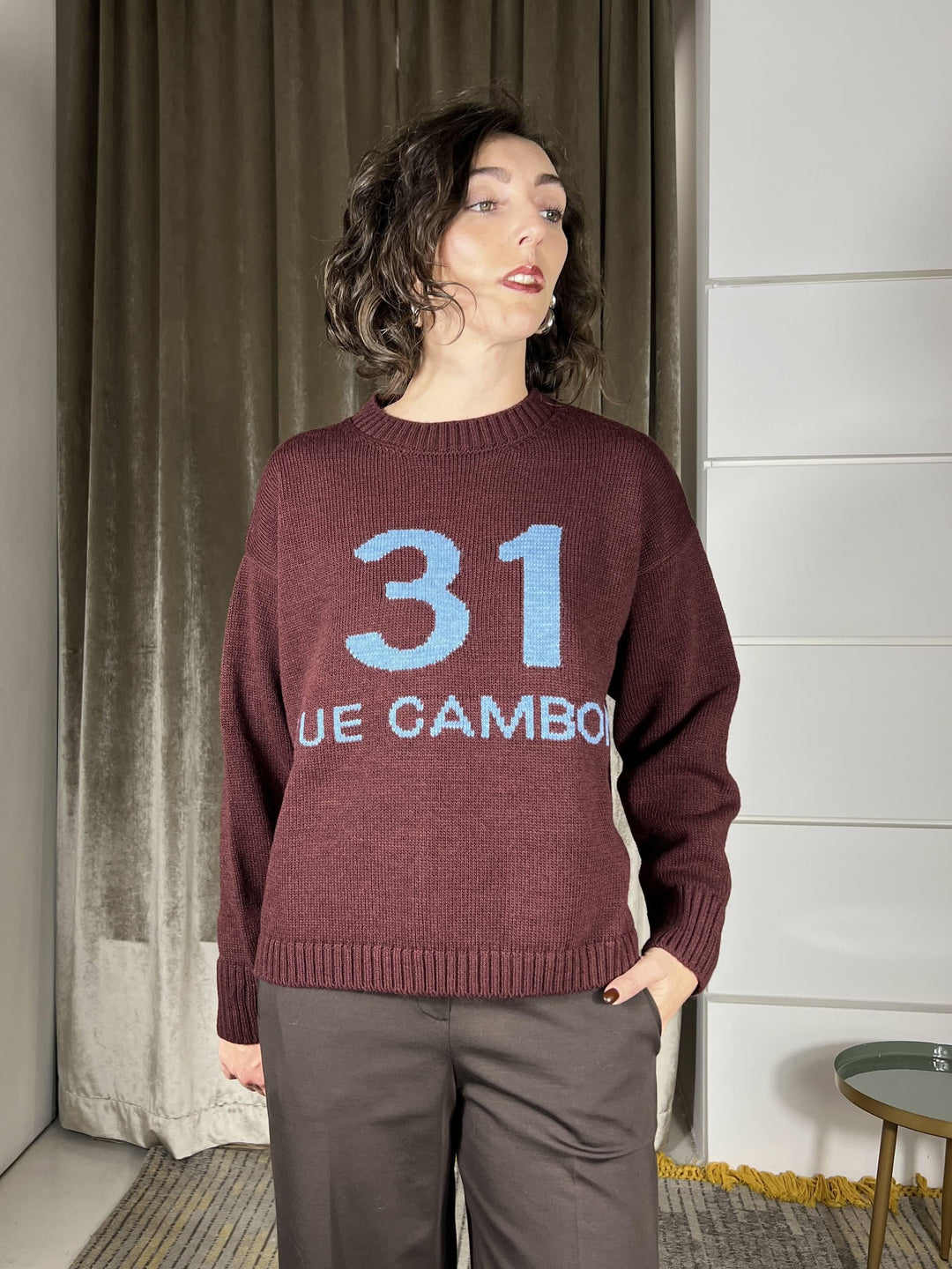 maglione gricollo con 31 rue cambon in misto lana e alpaca bordeaux e light blue W5HMJ82A400LIGHT BLUE TENSIONE IN