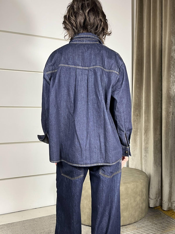 camicia di jeans denim scuro con impuntura a contrasto DF5289DENIM SCURO VICOLO