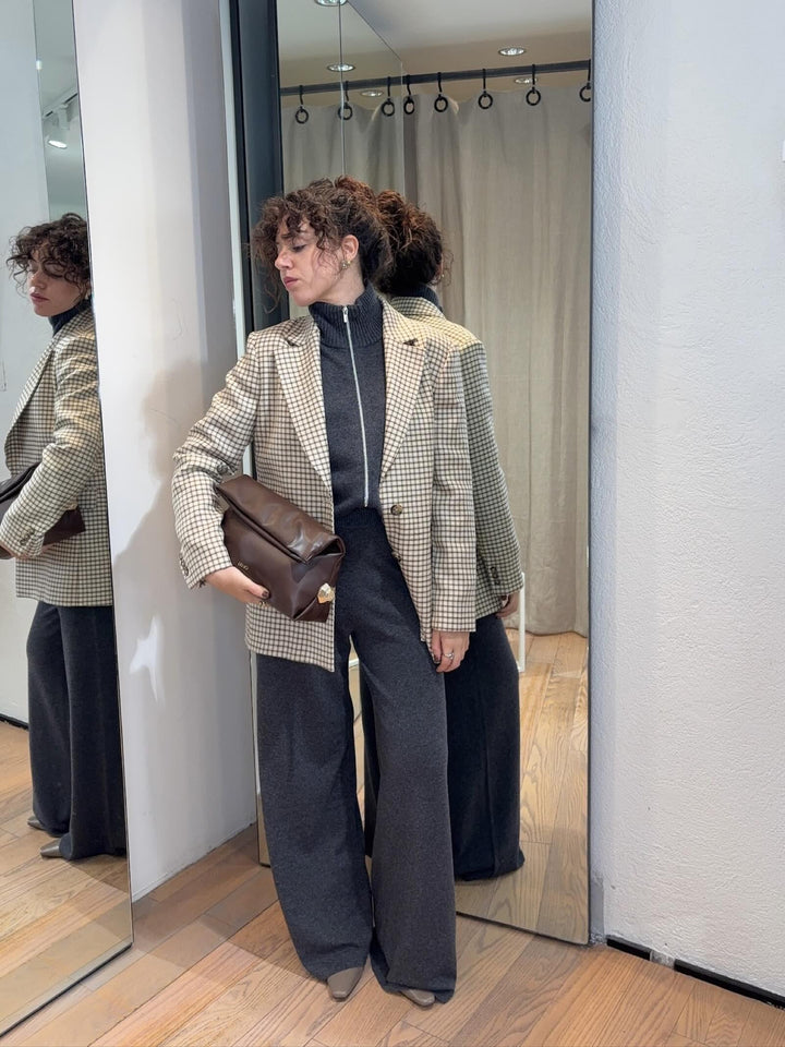 blazer in lana a scacchi panna beige e marrone ANSON004 PENNYBLACK BLACK