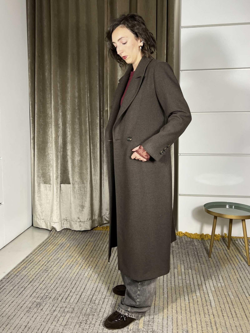 cappotto lungo con spacco nel retro con bottoni cioccolato CP48TNSN-AI25CIOCCOLATO TENSIONE IN