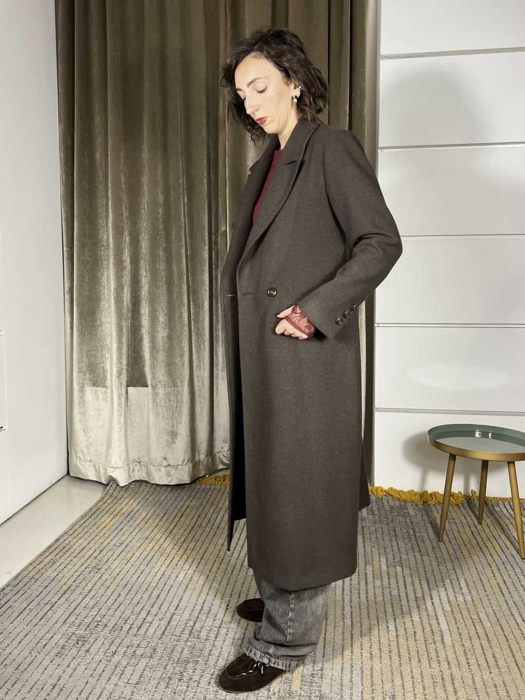 cappotto lungo con spacco nel retro con bottoni cioccolato CP48TNSN-AI25CIOCCOLATO TENSIONE IN