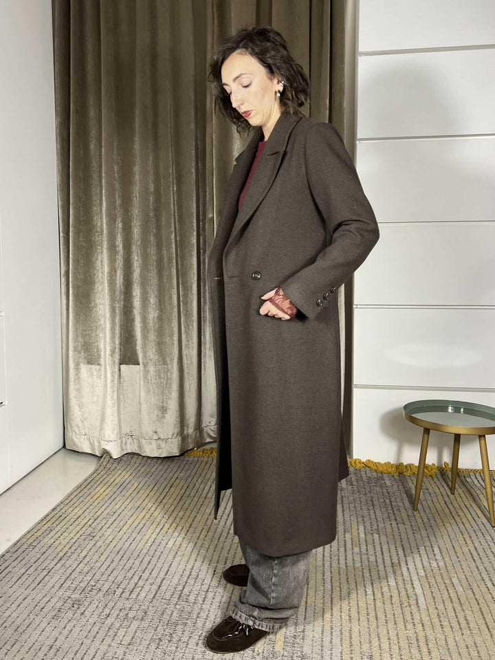 cappotto lungo con spacco nel retro con bottoni cioccolato CP48TNSN-AI25CIOCCOLATO TENSIONE IN