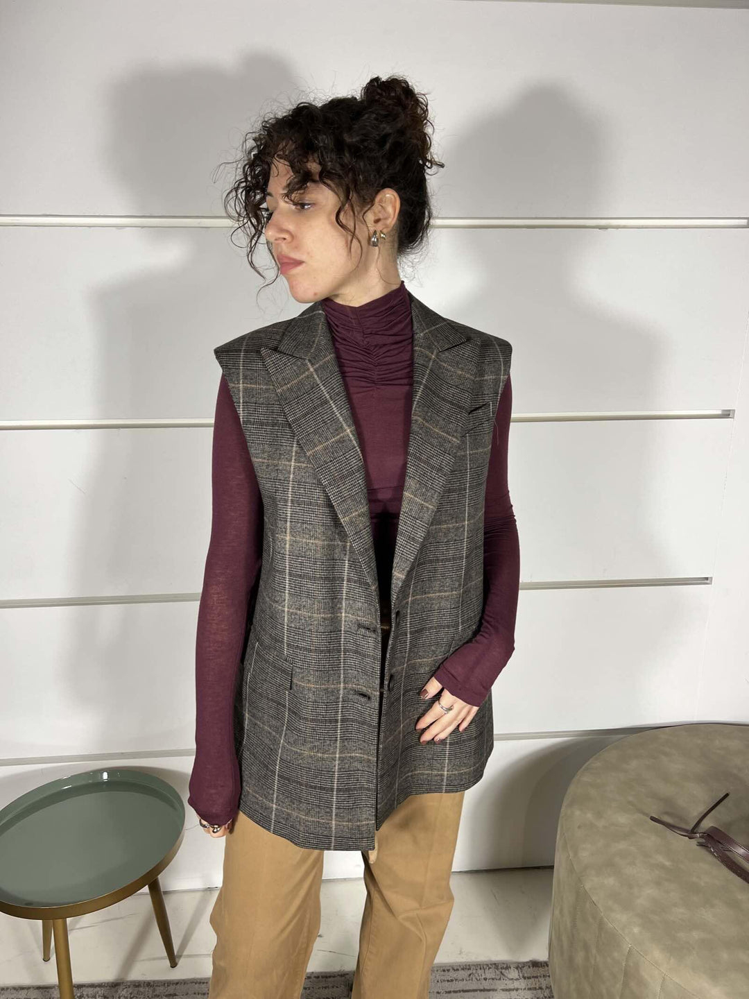 GILET LUNGO CHECK G137PQMG603CAFFE MANILA GRACE