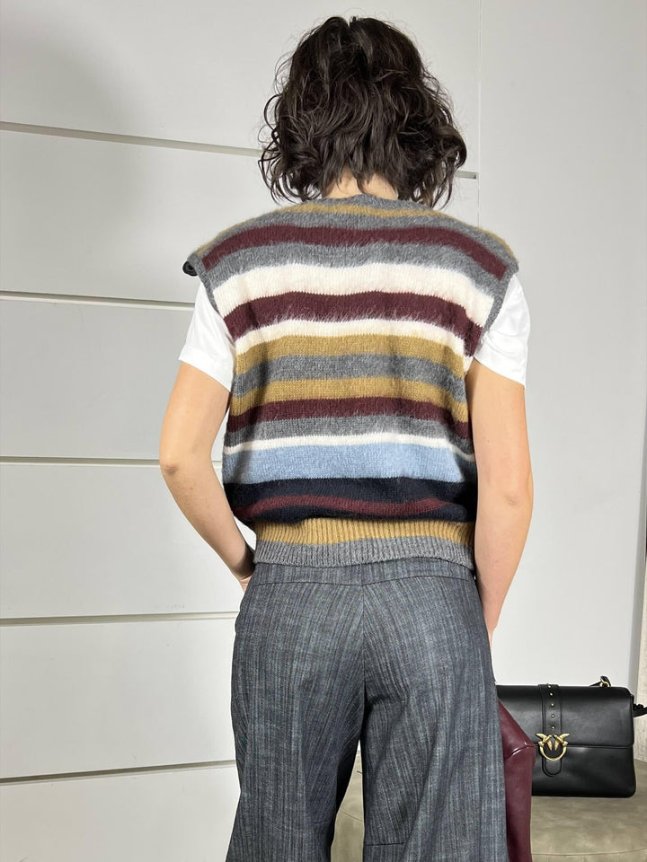 maglione a gilet con spallina a righe 55137FGRIGIO/BORDEAUX/CELESTE/BURRO VICOLO