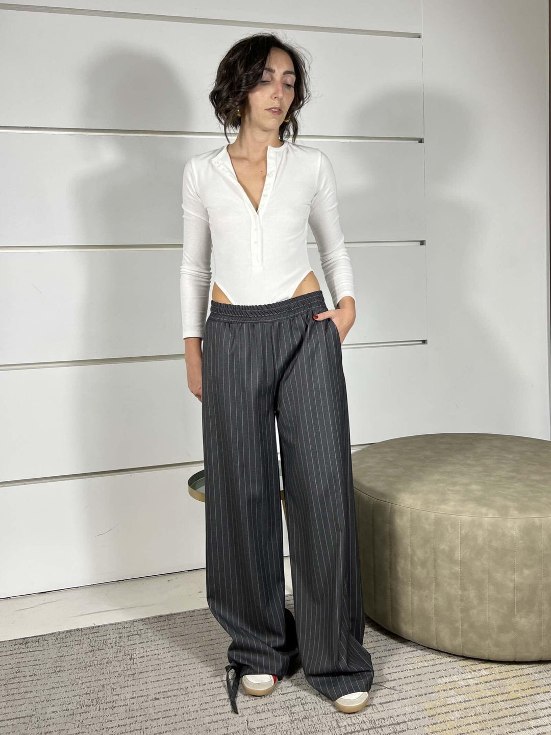 pantalone a palazzo gessato grigio TF0997GRIGIO SCURO VICOLO