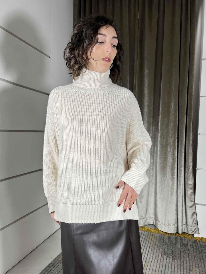 maglione collo alto over panna in misto lana e alpaca S01Y0953PANNA PHILIA LOFT