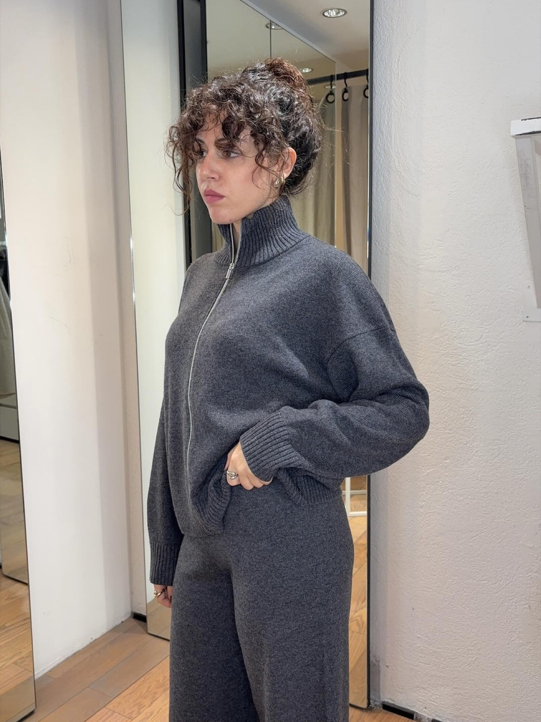 cardigan in lana con zip grigio melange ANTARES005 PENNYBLACK BLACK