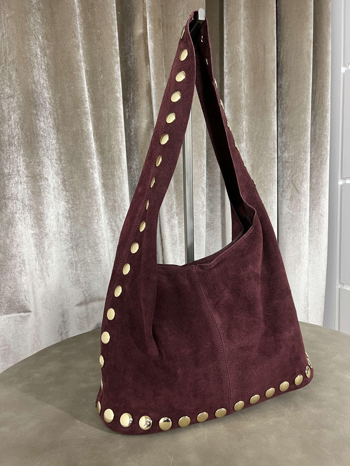 borsa in camoscio con borchie chiusura con zip bordeaux 268428BORDEAUX FEMME CAFE SELECTION
