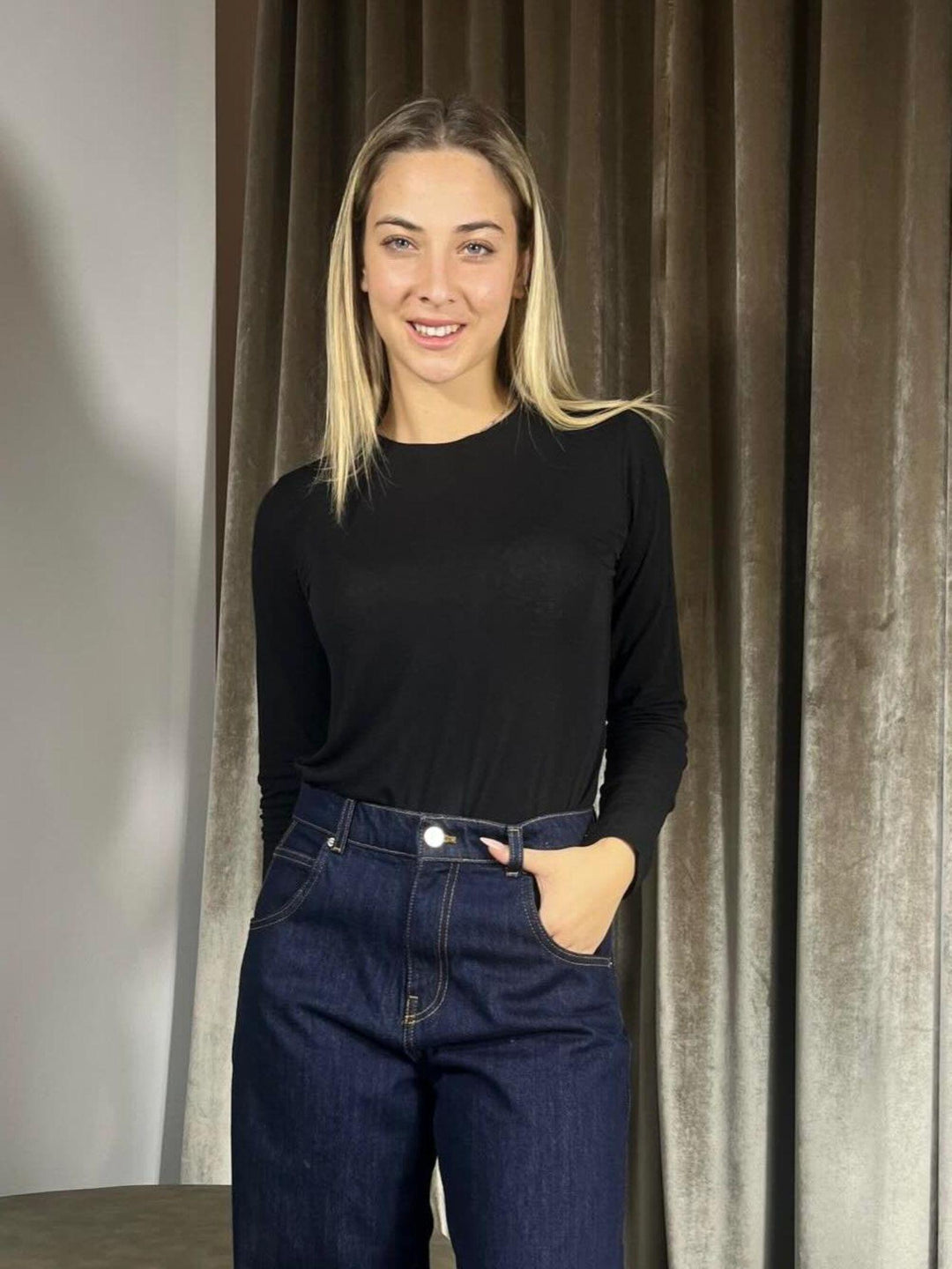 maglia cashmere girocollo nera MJS-P179NERO HAVE ONE