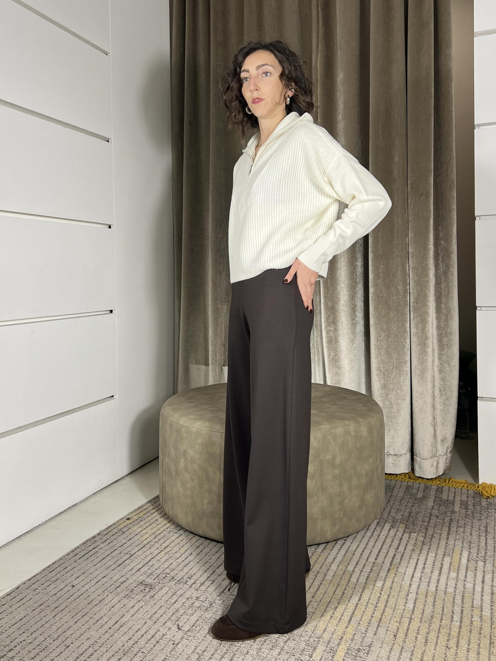 pantalone punto milano palazzo con elastico in vita PJK-P351MORO HAVE ONE