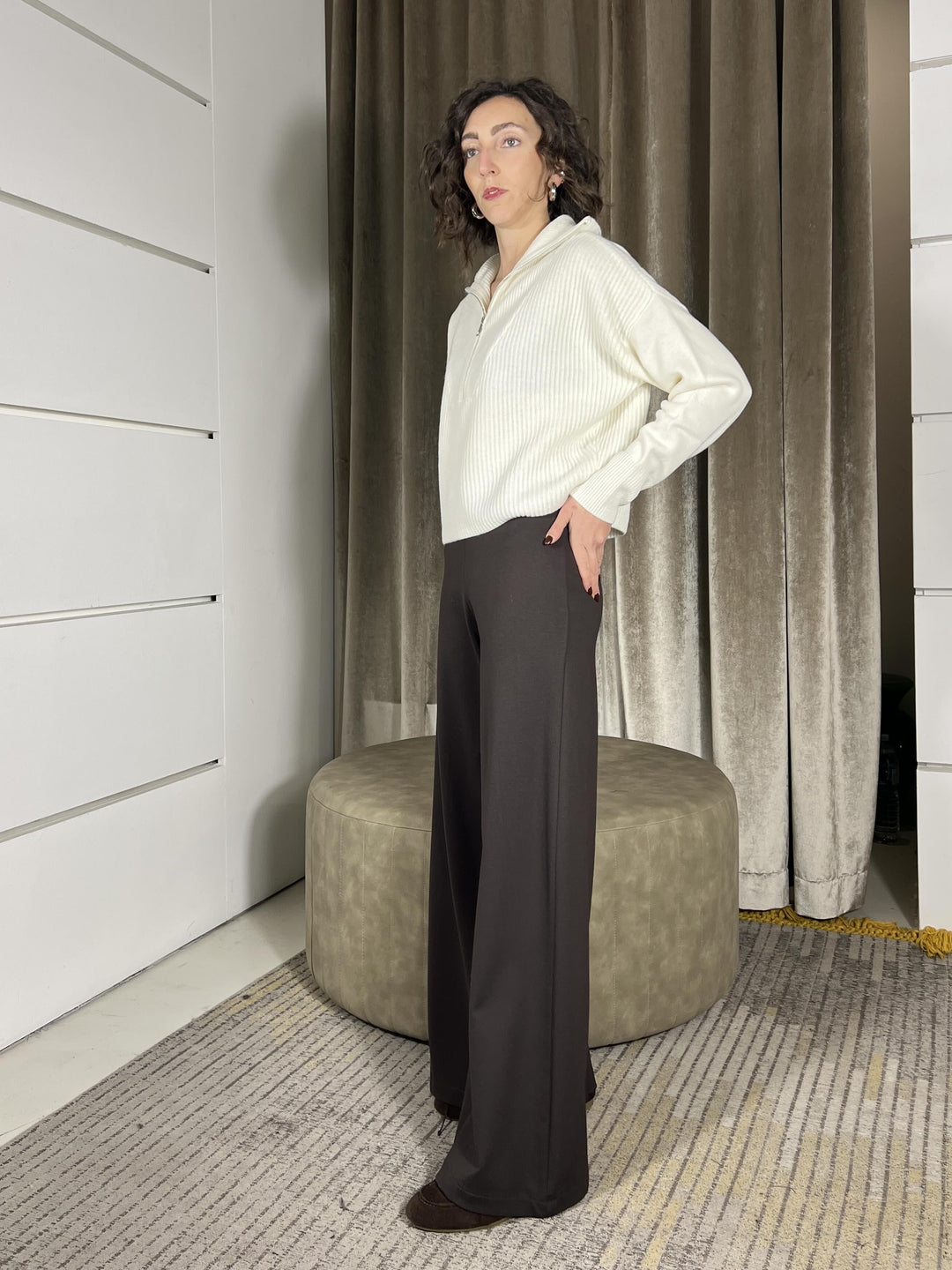 pantalone punto milano palazzo con elastico in vita PJK-P351MORO HAVE ONE