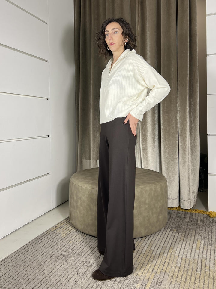 pantalone punto milano palazzo con elastico in vita PJK-P351MORO HAVE ONE