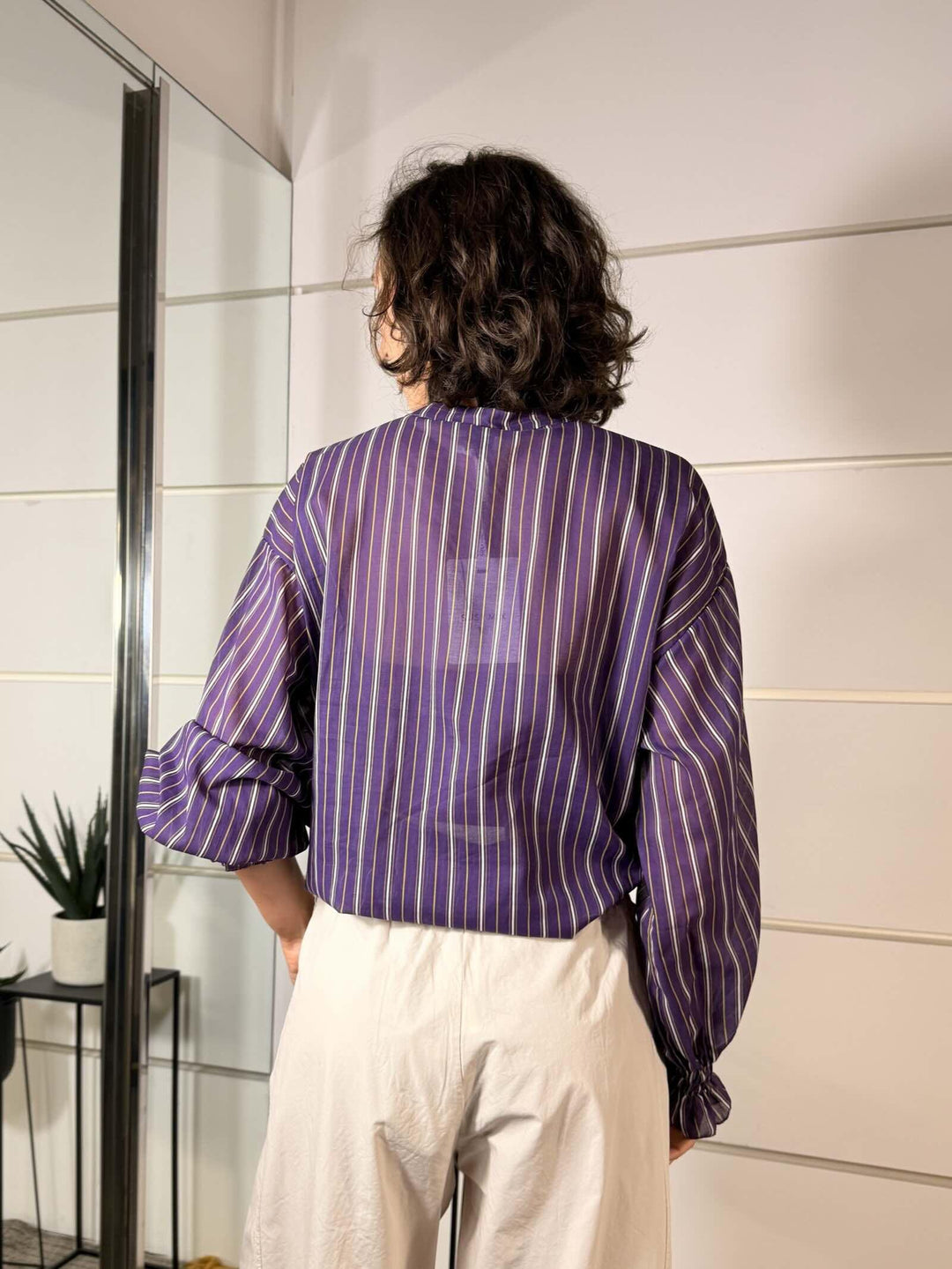 camicia in mussola di cotone viola a righe 60425CM2998VIOLA SUSY MIX