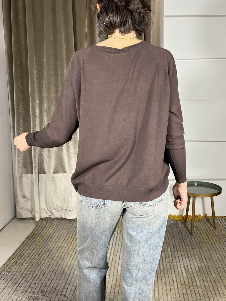 maglia in viscosa over scollo a barchetta moro 22027FMORO VICOLO