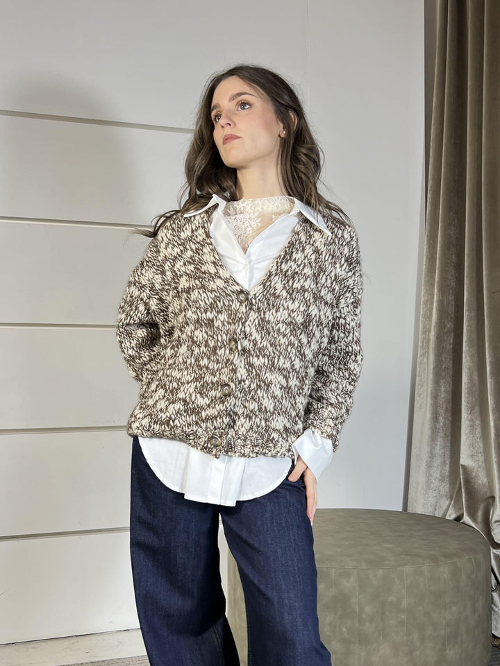 cardigan scollo a v moro e burro in misto lana 33059FMORO/BURRO VICOLO