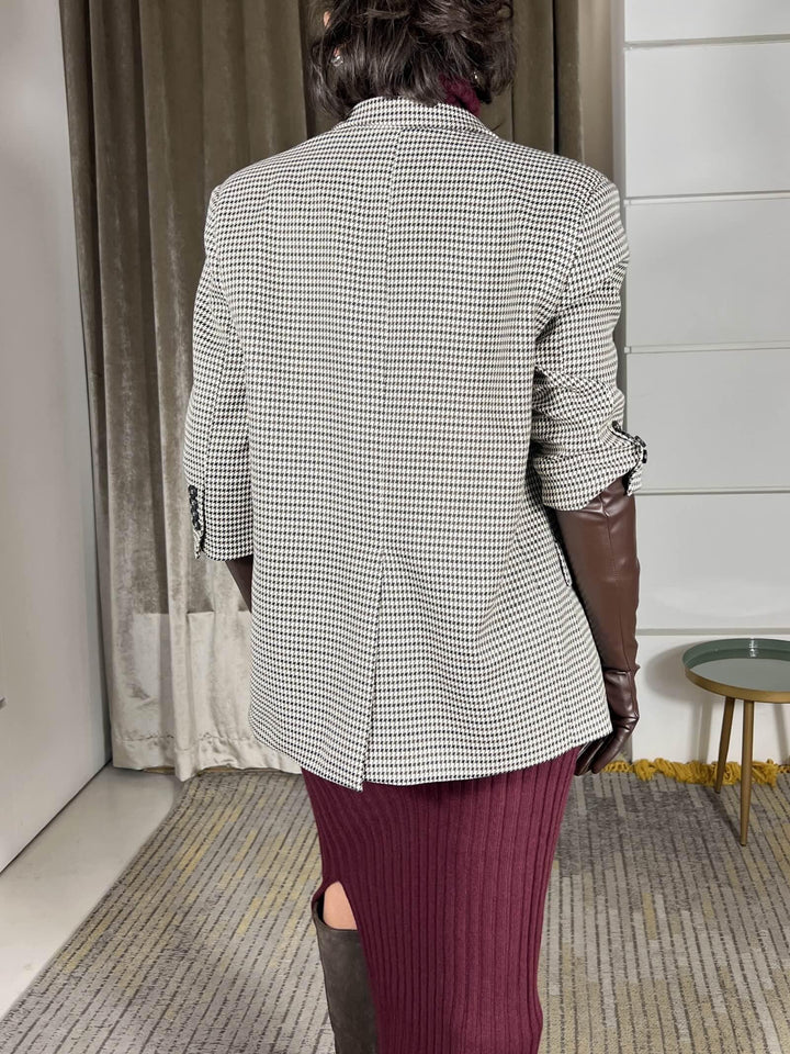 giacca pied de poule con guanto staccabile in ecopelle moro TF2107MORO/BURRO/NERO VICOLO