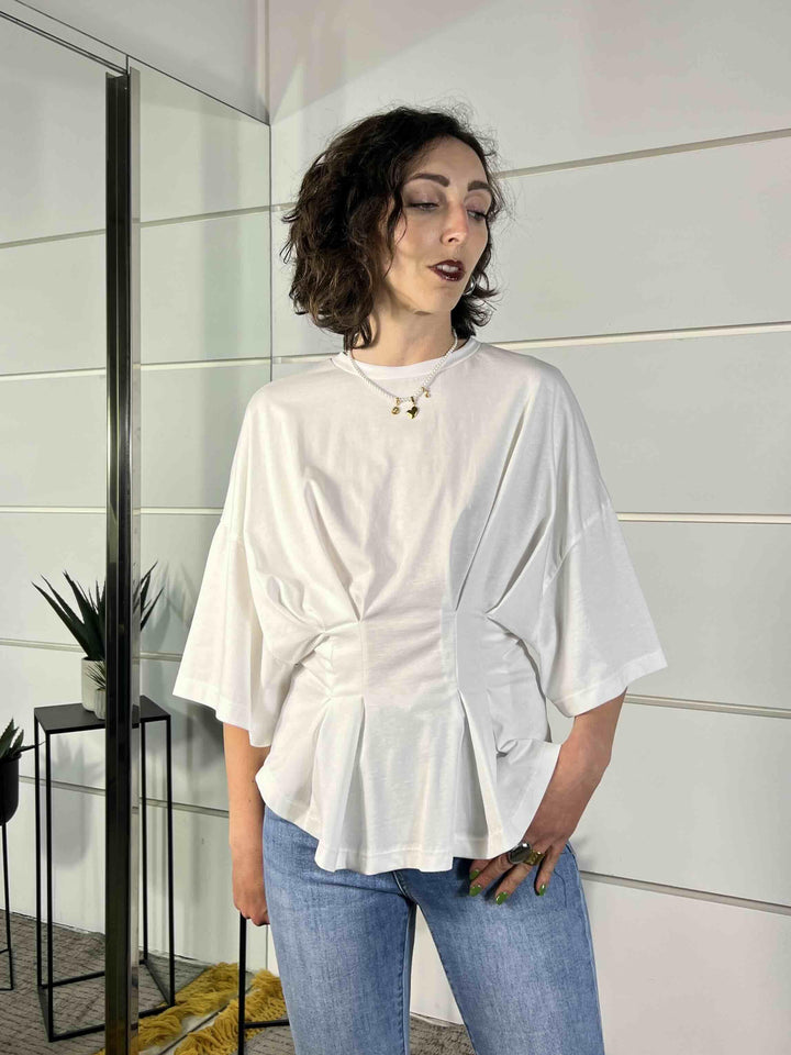 t-shirt manica corta con riprese in vita bianca PE260124BIANCO TENSIONE IN