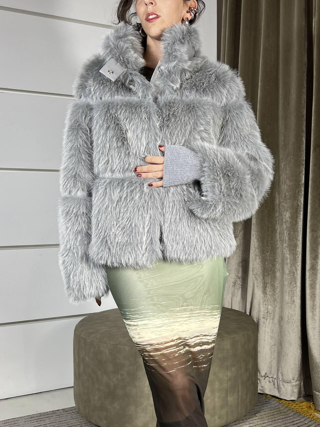 ECOPELLICCIA COLLO ALTO GRIGIa CON POLSI IN MAGLIA 2O0174E077S746 PATRIZIA PEPE PREVIEW