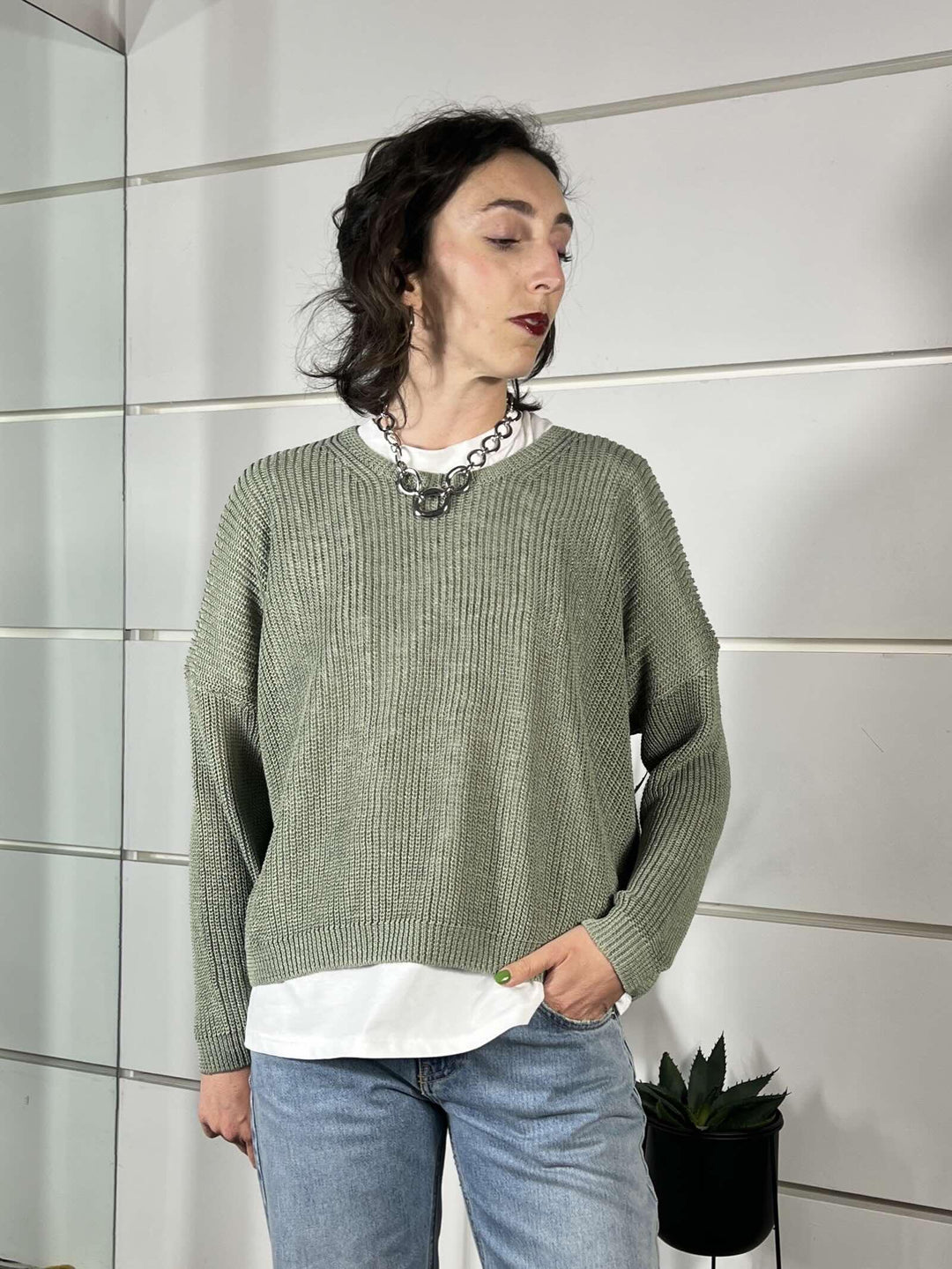 maglia  girocollo manica lunga salvia XL25267SALVIA TENSIONE IN