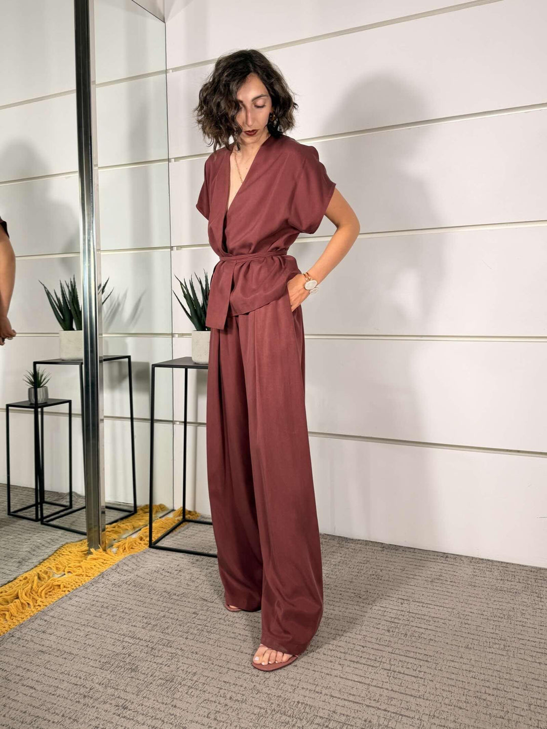 completo giacca kimono  e pantalone a palazzo vino 3073VINO SUSY MIX