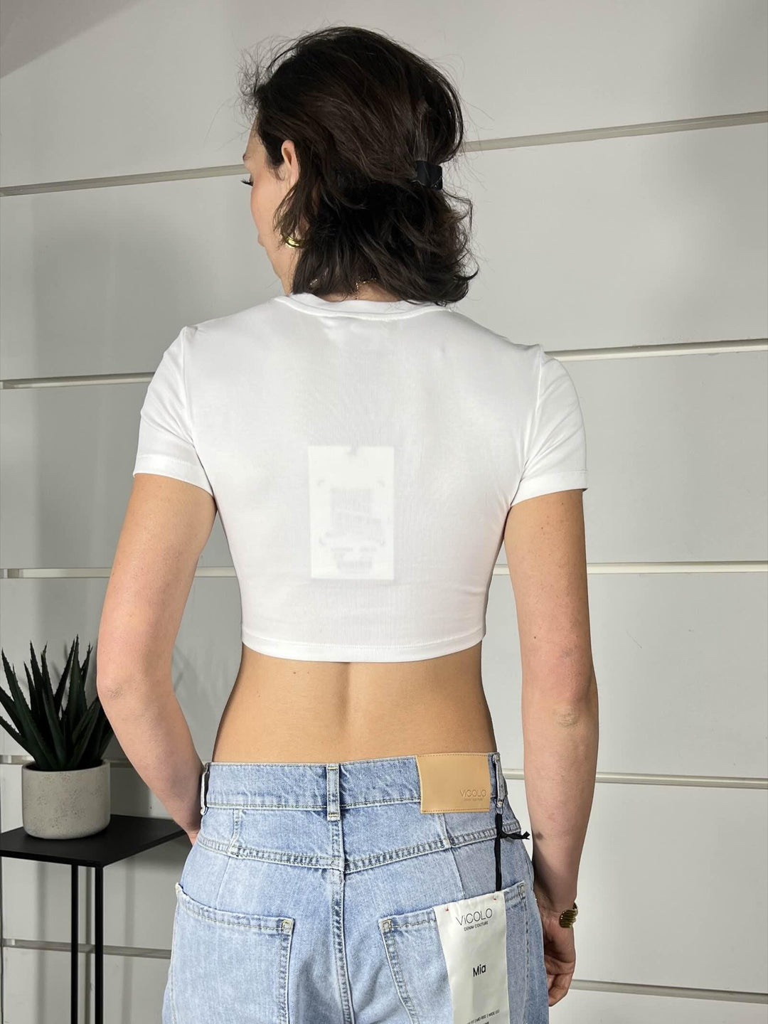 t-shirt bianca crop girocollo manica corta slim LC240001BIANCO LUMINA