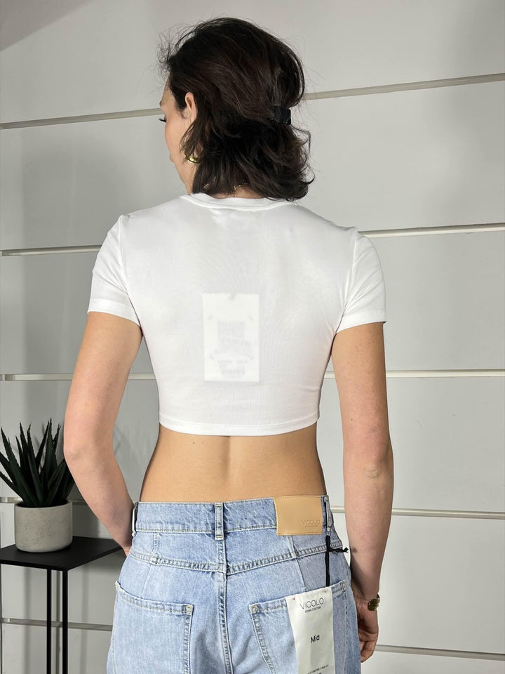 t-shirt bianca crop girocollo manica corta slim LC240001BIANCO LUMINA