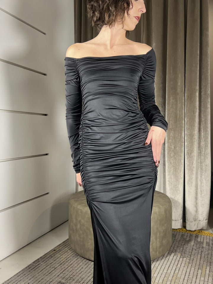 abito lungo nero con arricciature 52554SNERO SUSY MIX