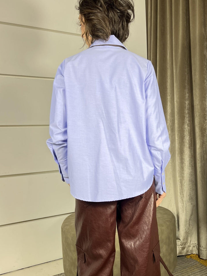 camicia azzurra con cravatta in ecopelle 37918AZZURRO TENSIONE IN