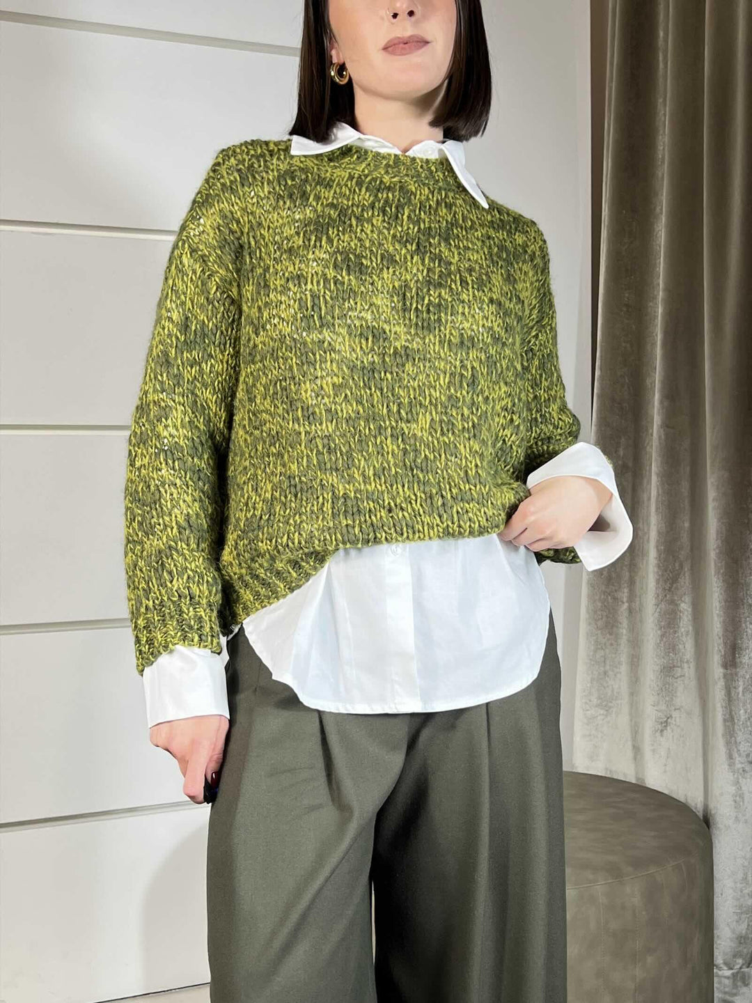 MAGLIONE GIROCOLLO VERDE IN MISTO LANA 33060FVERDE MULTICOLOR VICOLO