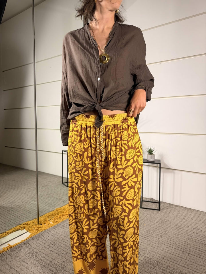 pantalone giallo a fantasia moro a palazzo 26P11990GIALLO SPICY CAFE