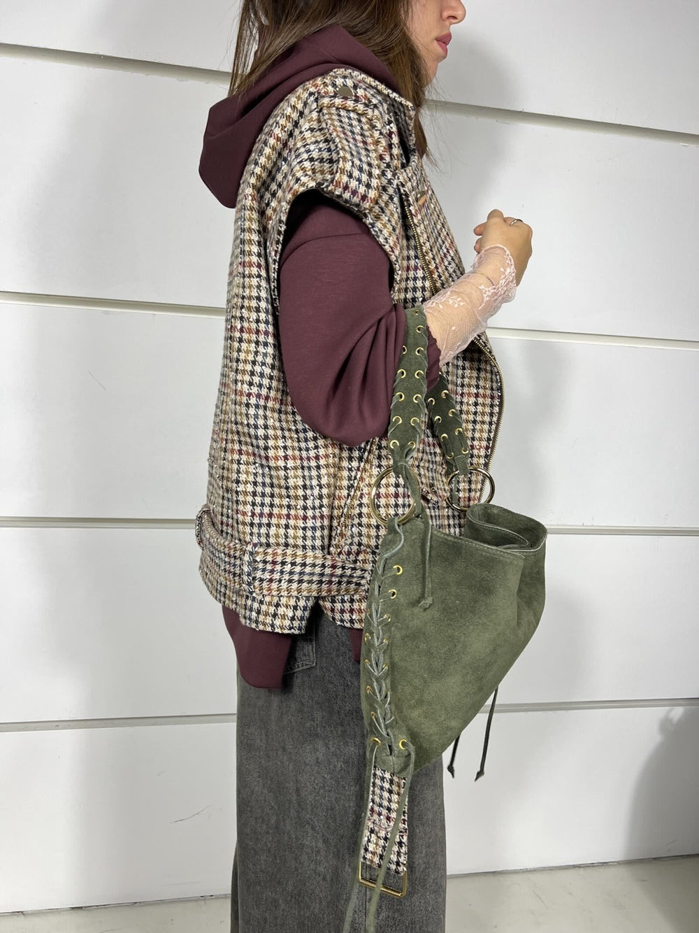 BORSA IN CAMOSCIO MILITARE 604074 MILITARE FEMME CAFE SELECTION