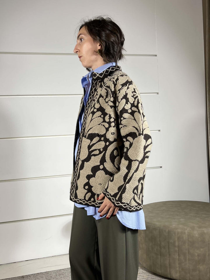 giacca tramata arabesque taupe in misto lana W5HMG62A400TAUPE TENSIONE IN