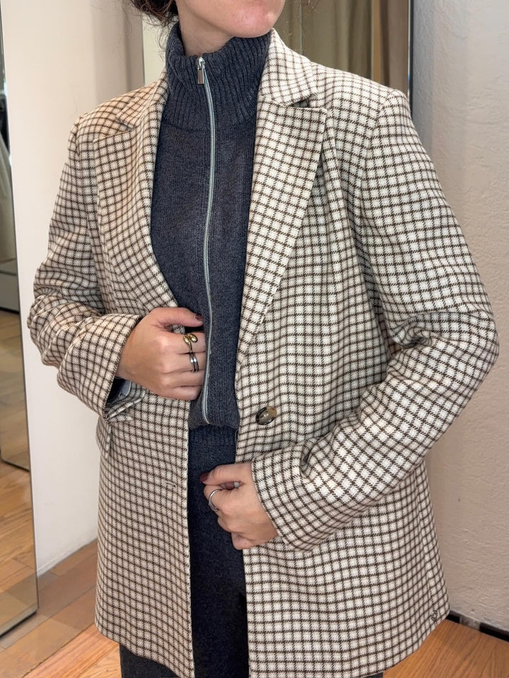 blazer in lana a scacchi panna beige e marrone ANSON004 PENNYBLACK BLACK