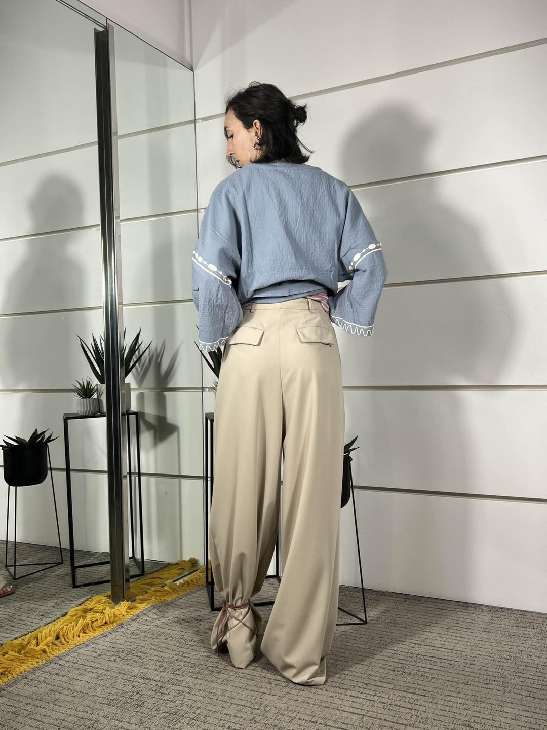 pantalone con pince palazzo in viscosa beige 26P4364GEIGE TENSIONE IN