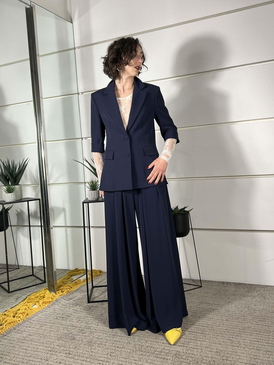 pantalone ampio con cinta e pinces blu P3ZQLHX1650 IMPERIAL