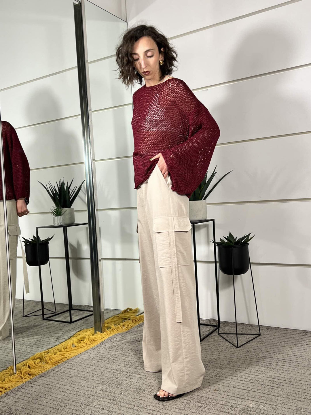 pantalone a palazzo cargo sabbia SM222ABEIGE SUSY MIX