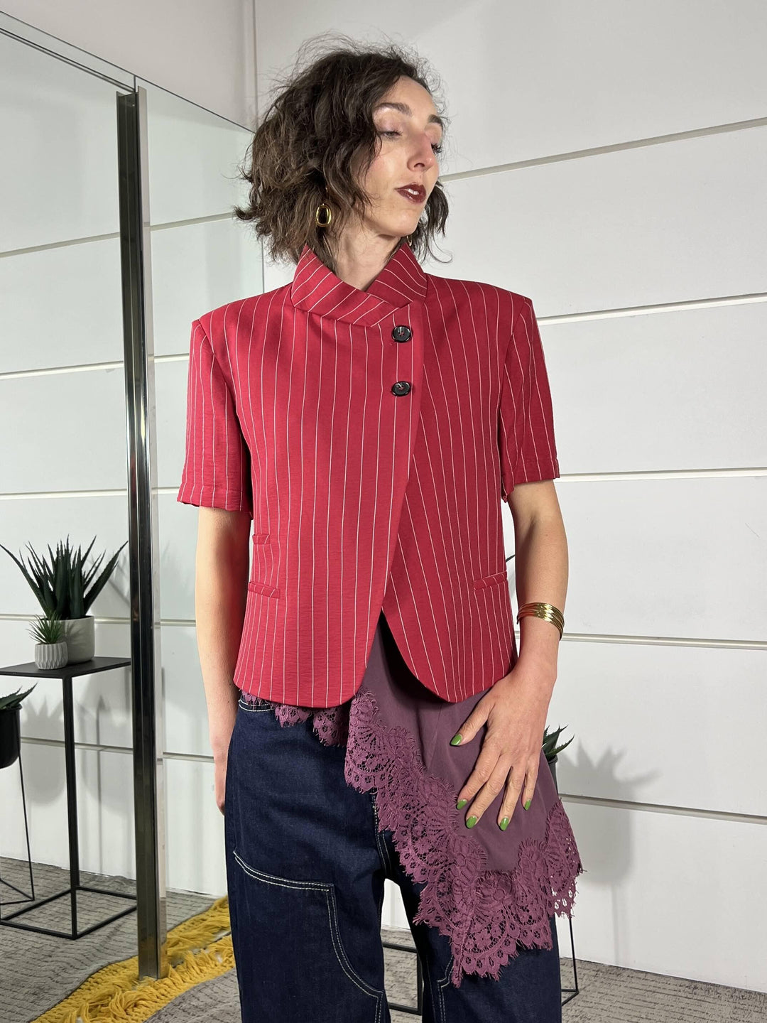 giacca gessata coreana, manica corta rossa JMN-Q115ROSSO HAVE ONE