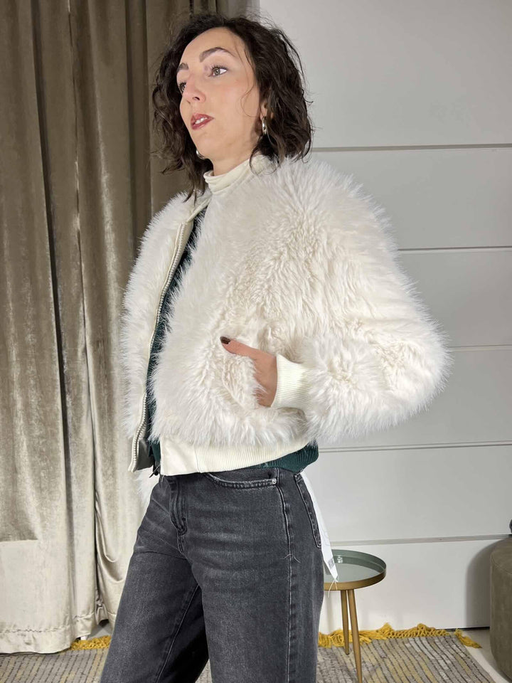 ecopelliccia corta a bomber panna KDY-P037PANNA HAVE ONE