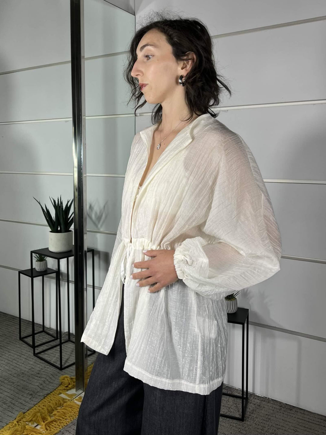 camicia burro kimono in voile con fiocco in vita V02A1220BURRO PHILIA LOFT