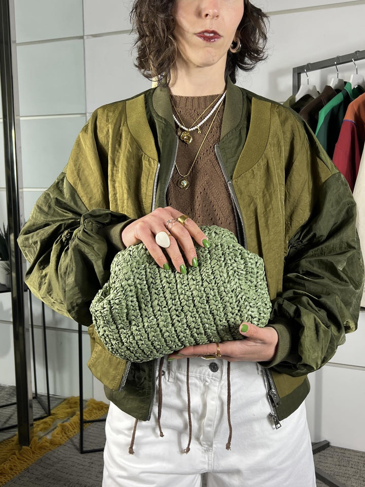 borsa clutch a intreccio in rafia verde FB43002VERDE FEMME CAFE SELECTION