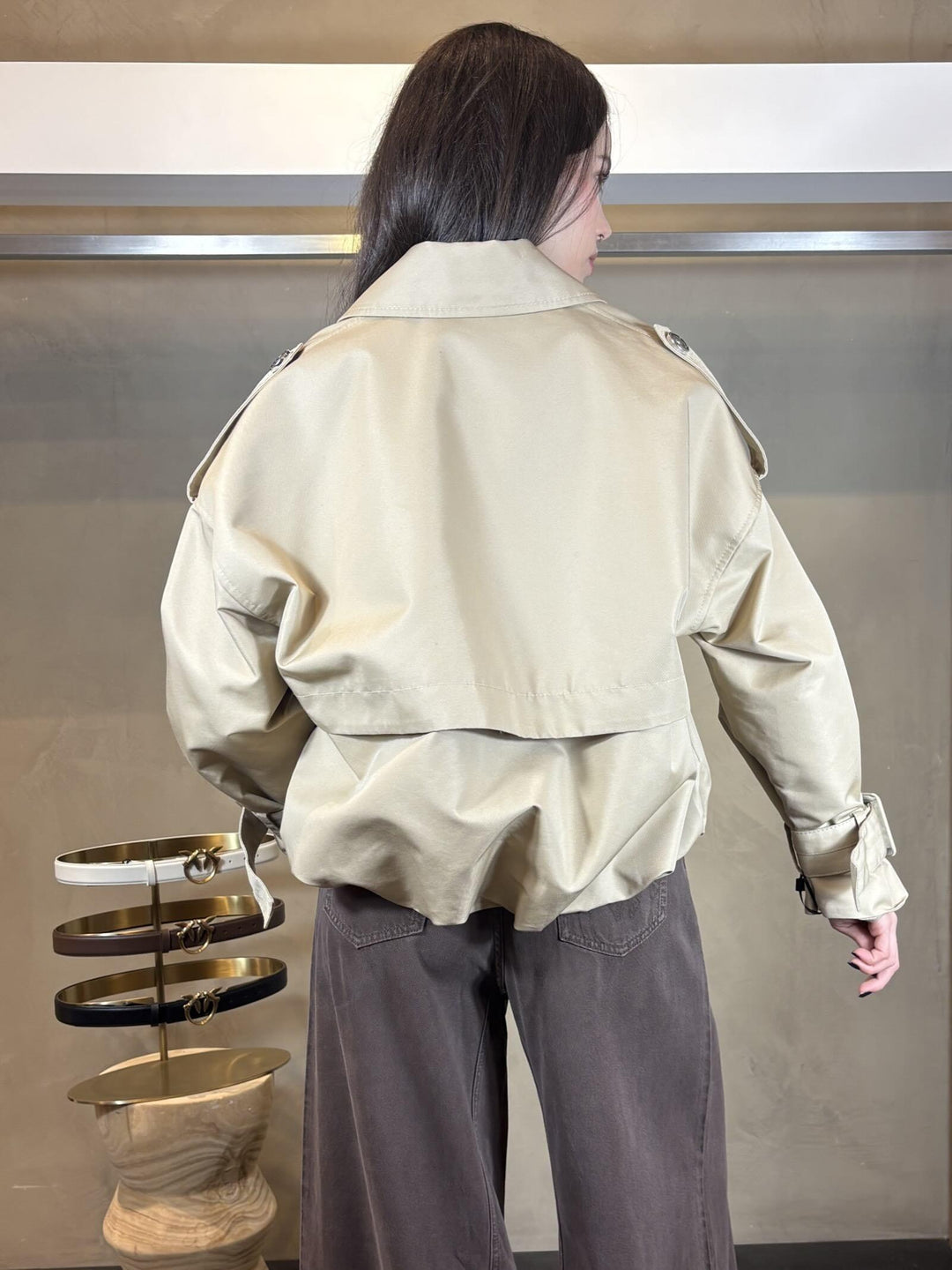 trench corto doppiopetto beige effetto bomber TRISCIAD41 PINKO