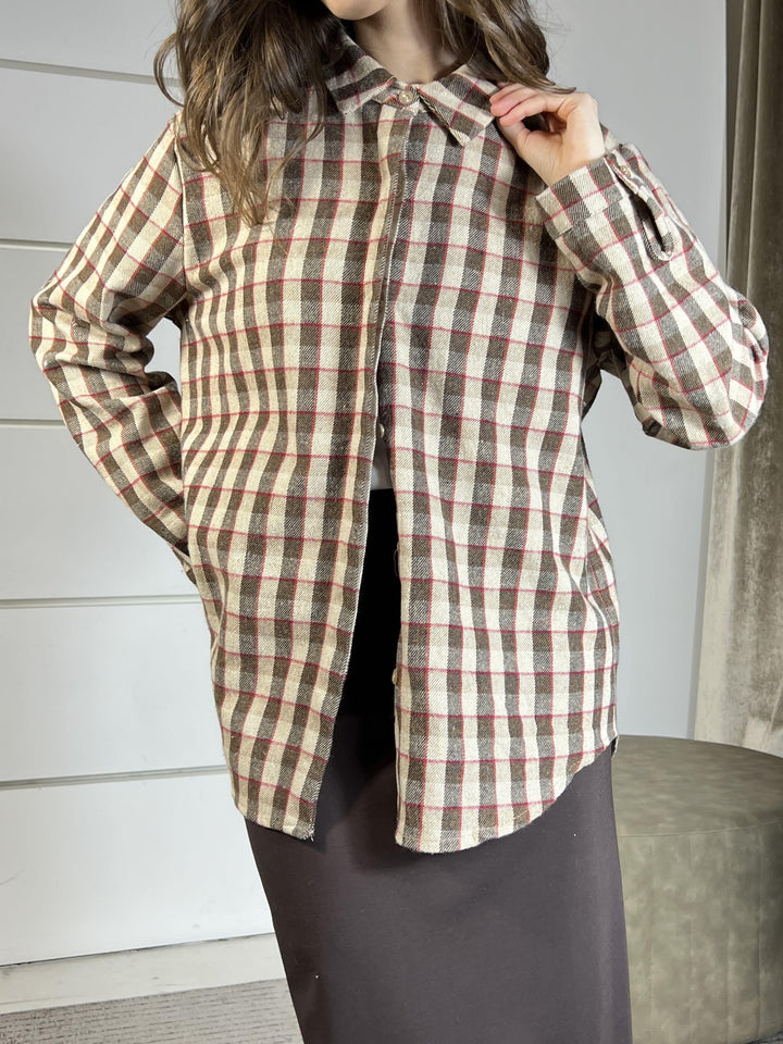 camicia check over moro cammello e rossa CJK-P133CAMMELLO HAVE ONE