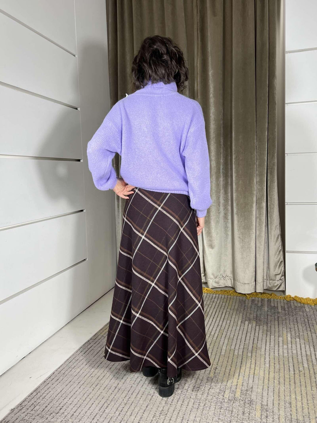 gonna lunga check con elastico in vita bordeaux 26G1571BORDEAUX TENSIONE IN