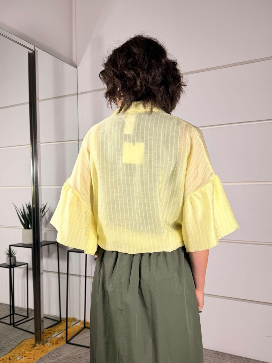 camicia manica corta rigata  in voile giallo paglierino TAB1961GIALLO PAGLIERINO VICOLO