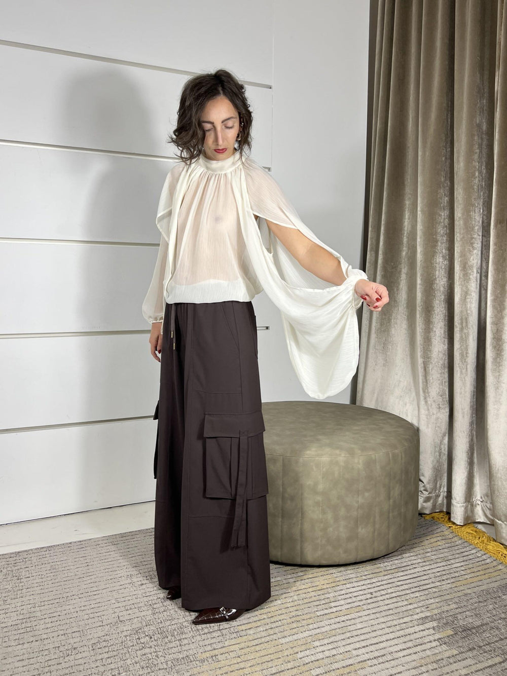 pantalone cargo con elastico in vita moro DE868MORO TENSIONE IN