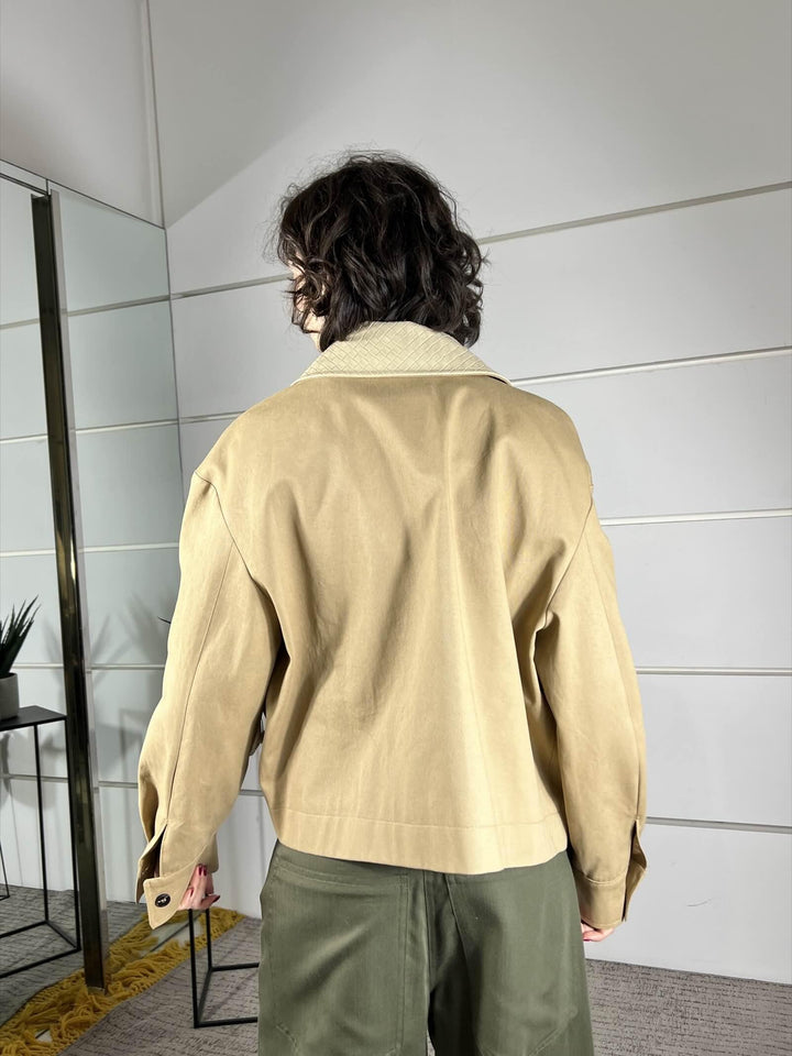giubbotto beige con collo a intreccio in ecopelle 26B4136BEIGE TENSIONE IN