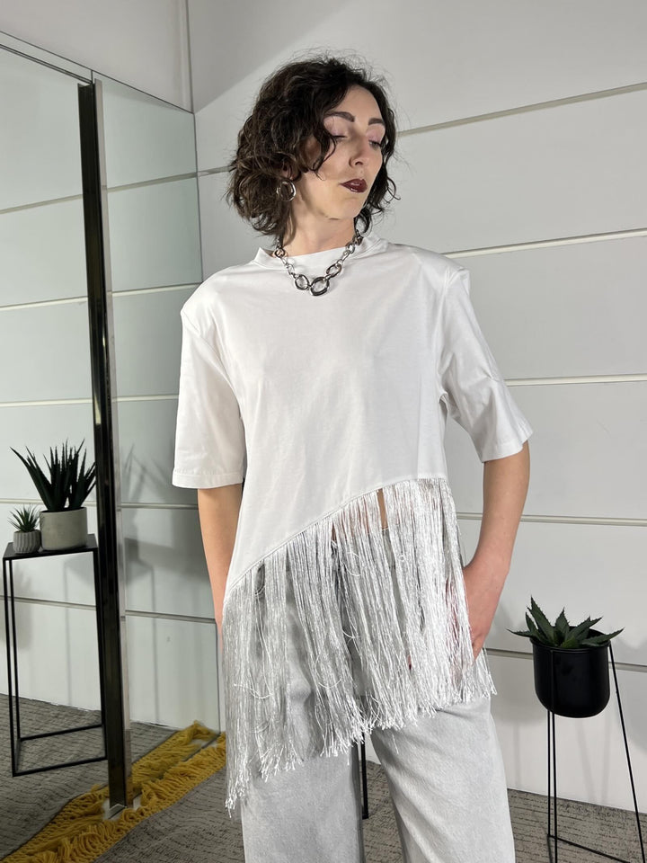 t-shirt con frange panna TVS-Q100PANNA HAVE ONE