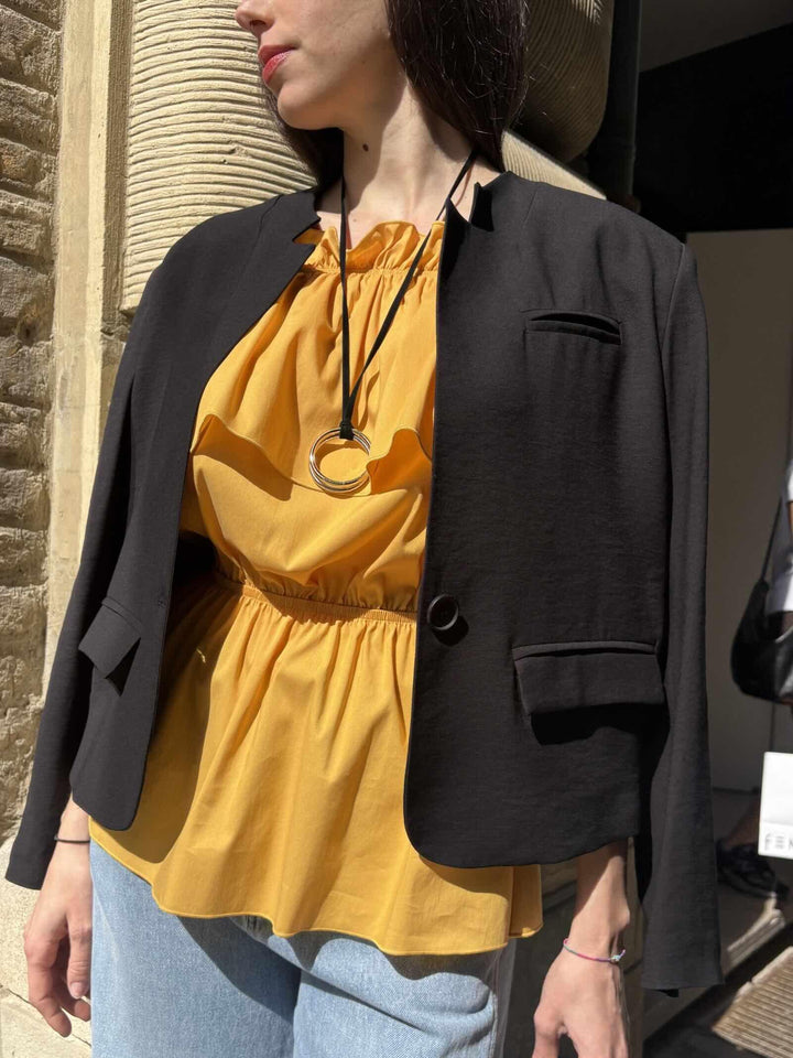 Giacca bomber nera con rever ribaltato G203VUMA001 MANILA GRACE