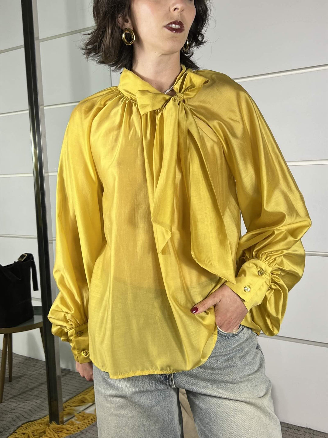 camicia in voile over con fiocco nel collo senape TAB0210SENAPE VICOLO