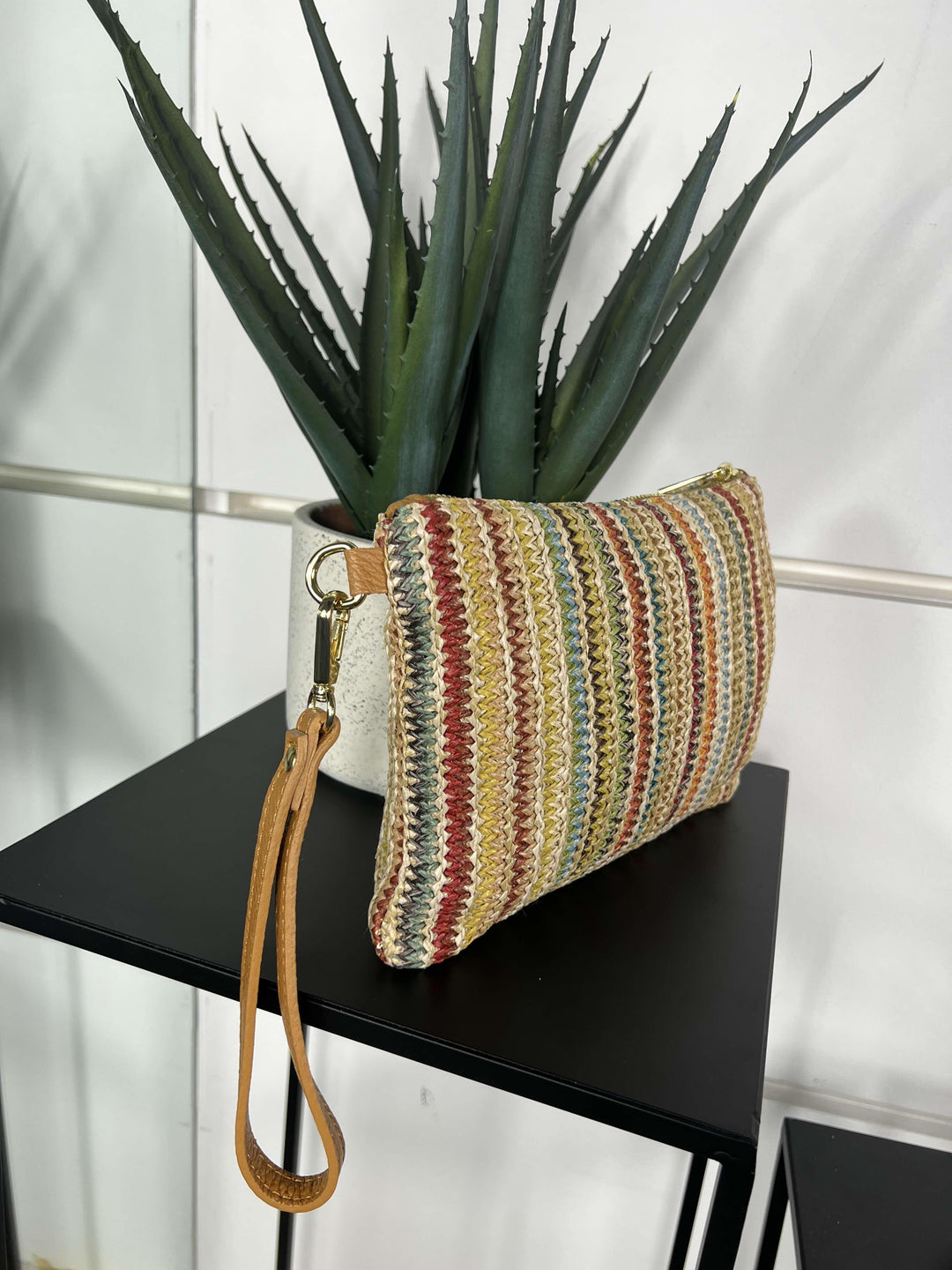 borsa in rafia multicolor a mano con tracolla in pelle RF-B0190MULTICOLOR FEMME CAFE SELECTION